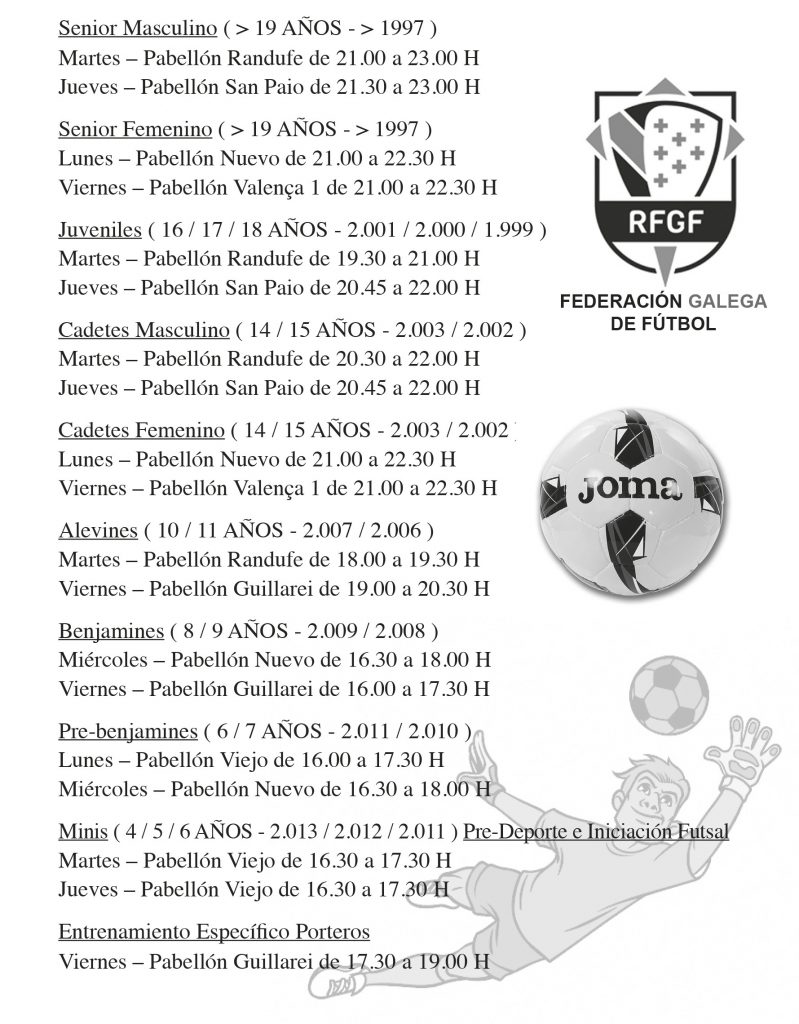 Horarios entrenamientos